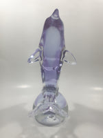 Light Purple Violet Dolphin 7" Tall Wildlife Art Glass Sculpture Paperweight