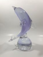 Light Purple Violet Dolphin 7" Tall Wildlife Art Glass Sculpture Paperweight