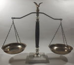 Vintage Scales of Justice Brass Eagle Topped 13 1/2" Tall Wood Column Marble Base Decorative Stand Made in Italy