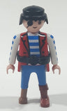 1996 Geobra Playmobil Pirate with Peg Leg Eyepatch Red White and Blue Clothes 2 7/8" Tall Toy Figure