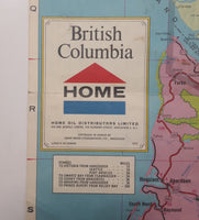 Vintage 1972 Home Oil Distributors Road Map of British Columbia 18" x 39 1/2"