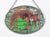 Mare Horse and Foal Baby Horse Small Oval Shaped 3 1/4" x 4 1/2" Painted Stained Glass Suncatcher