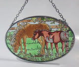 Mare Horse and Foal Baby Horse Small Oval Shaped 3 1/4" x 4 1/2" Painted Stained Glass Suncatcher