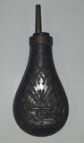 Antique 19th Century Civil War Style Cannons Rifles Flag Themed Bulb Shaped 7 1/4" Copper Metal Rifle Gun Powder Flask Bottle