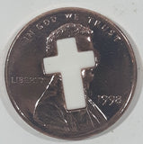 1998 United States of America One Cent In God We Trust Liberty Copper Metal Coin White Plastic Crucifix Cross