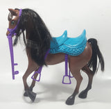 2012 Mattel Barbie and Her Sisters In A Pony Tale Brown Horse with Teal Saddle and Accessories 9 1/4" Tall Toy Horse Figure