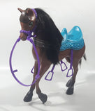 2012 Mattel Barbie and Her Sisters In A Pony Tale Brown Horse with Teal Saddle and Accessories 9 1/4" Tall Toy Horse Figure