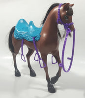 2012 Mattel Barbie and Her Sisters In A Pony Tale Brown Horse with Teal Saddle and Accessories 9 1/4" Tall Toy Horse Figure