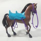 2012 Mattel Barbie and Her Sisters In A Pony Tale Brown Horse with Teal Saddle and Accessories 9 1/4" Tall Toy Horse Figure