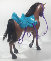 2012 Mattel Barbie and Her Sisters In A Pony Tale Brown Horse with Teal Saddle and Accessories 9 1/4" Tall Toy Horse Figure