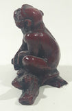 Monkey Sitting On A Log 3" Tall Red Resign Chinese Sculpture