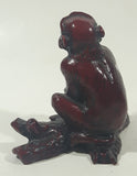 Monkey Sitting On A Log 3" Tall Red Resign Chinese Sculpture