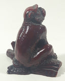 Monkey Sitting On A Log 3" Tall Red Resign Chinese Sculpture