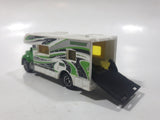 2012 Matchbox Outdoor Adventure MBX Motor Home RV Green White Die Cast Toy Car Recreational Vehicle with Opening Rear Gate