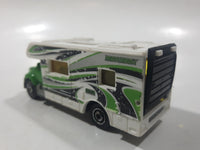 2012 Matchbox Outdoor Adventure MBX Motor Home RV Green White Die Cast Toy Car Recreational Vehicle with Opening Rear Gate