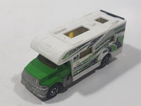 2012 Matchbox Outdoor Adventure MBX Motor Home RV Green White Die Cast Toy Car Recreational Vehicle with Opening Rear Gate