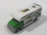 2012 Matchbox Outdoor Adventure MBX Motor Home RV Green White Die Cast Toy Car Recreational Vehicle with Opening Rear Gate