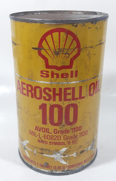 Vintage Shell Aeroshell 100 Avoil Aviation Motor Oil One Quart Metal Can FULL