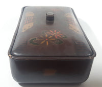 Vintage Japanese Lacquered Dark Brown Black Decorated Wooden Dresser Vanity Lidded Jewelry Trinket Box