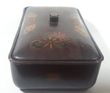 Vintage Japanese Lacquered Dark Brown Black Decorated Wooden Dresser Vanity Lidded Jewelry Trinket Box