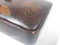 Vintage Japanese Lacquered Dark Brown Black Decorated Wooden Dresser Vanity Lidded Jewelry Trinket Box