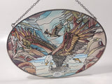 AMIA Jody Bergsma Detailed Bald Eagles Catching Fish Oval Shaped Hand Painted Stained Glass Window Sun Catcher Hanging