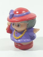 2002 Fisher Price Little People Old Lady Grandma Grandmother with Purse and Red Hat with Purple Dress Toy Figure