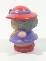 2002 Fisher Price Little People Old Lady Grandma Grandmother with Purse and Red Hat with Purple Dress Toy Figure