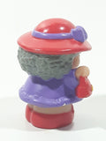 2002 Fisher Price Little People Old Lady Grandma Grandmother with Purse and Red Hat with Purple Dress Toy Figure