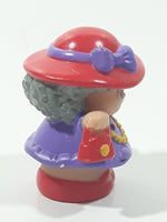 2002 Fisher Price Little People Old Lady Grandma Grandmother with Purse and Red Hat with Purple Dress Toy Figure