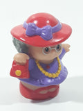 2002 Fisher Price Little People Old Lady Grandma Grandmother with Purse and Red Hat with Purple Dress Toy Figure