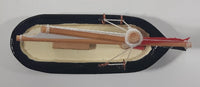 Red And White Sails Black Small Wooden Boat Model 2 3/4" Long