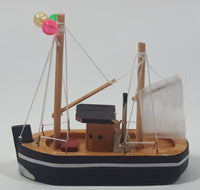 Fishing Trawler Sail Boat Small Wooden Boat Model 2 3/4" Long