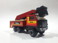 Vintage Early 1980s Tonka Crane Boom Truck Red and Beige Pressed Steel Toy Car Vehicle Collectible