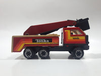 Vintage Early 1980s Tonka Crane Boom Truck Red and Beige Pressed Steel Toy Car Vehicle Collectible