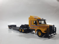 Vintage 1984 Matchbox Super Kings K-117 Bulldozer Transporter Scania T-142 M Semi Tractor Trailer Taylor Woodrow Yellow Brown 1/60 Scale Die Cast Toy Car Vehicle