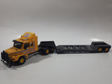 Vintage 1984 Matchbox Super Kings K-117 Bulldozer Transporter Scania T-142 M Semi Tractor Trailer Taylor Woodrow Yellow Brown 1/60 Scale Die Cast Toy Car Vehicle