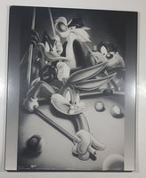 1995 Trendz International Warner Bros. Looney Tunes Black and White Pool Billiards Scene with Bugs Taz Sylvester and Daffy 16" x 20" Hardboard Wall Plaque Picture 07004