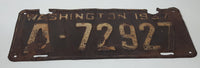 Antique 1937 Washington Metal Vehicle License Plate Tag A 72927