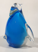 Vintage Cobalt Blue and Clear Penguin 4 1/4" Tall Art Glass Figurine