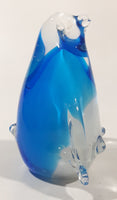 Vintage Cobalt Blue and Clear Penguin 4 1/4" Tall Art Glass Figurine