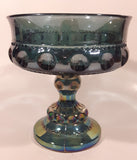 Vintage Indiana Blue Purple Iridescent Rainbow 5 1/4" Tall Carnival Glass Pedestal Style Thumbprint Compote Candy Dish