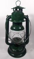 Antique Beacon 15" Tall Metal and Glass Hurricane Kerosene Oil Lantern Painted Green