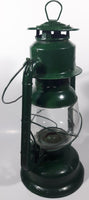 Antique Beacon 15" Tall Metal and Glass Hurricane Kerosene Oil Lantern Painted Green