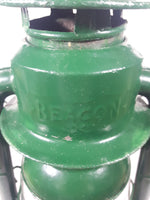 Antique Beacon 15" Tall Metal and Glass Hurricane Kerosene Oil Lantern Painted Green