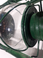 Antique Beacon 15" Tall Metal and Glass Hurricane Kerosene Oil Lantern Painted Green