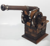 Vintage Mid Century Japanese Detailed Wood Cannon Model Bar Tool Decorative Stand