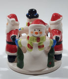 Santa Claus and Snowmen 3" Tall Ceramic Candle Holder