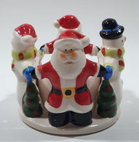 Santa Claus and Snowmen 3" Tall Ceramic Candle Holder