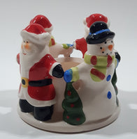 Santa Claus and Snowmen 3" Tall Ceramic Candle Holder